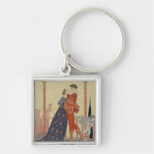 Lovers on a Balcony (w/c on paper) Key Ring