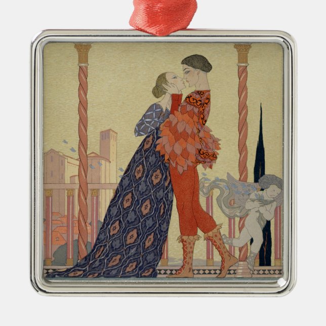 Lovers on a Balcony (w/c on paper) Metal Tree Decoration (Front)