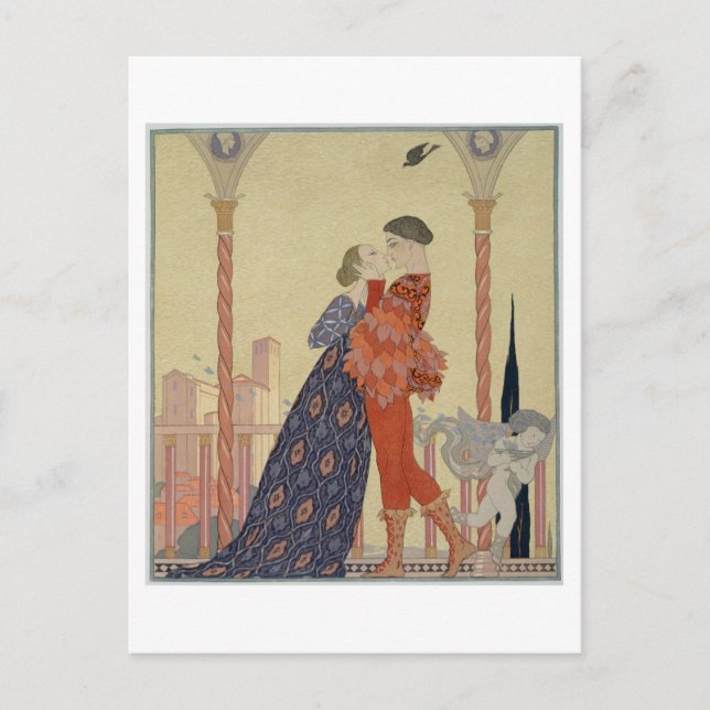 Lovers on a Balcony (w/c on paper) Postcard (Front)