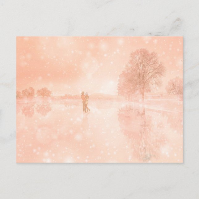 Lovers on a frozen pond          holiday postcard (Front)