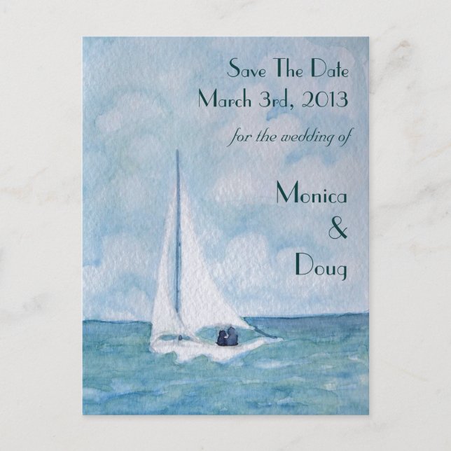 Lovers on a sailboat, Save The Date postcard (Front)
