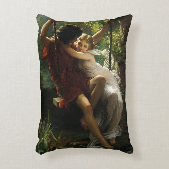 Lovers on a Swing. Spring by Pierre Auguste Cot Decorative Cushion (Front(Vertical))