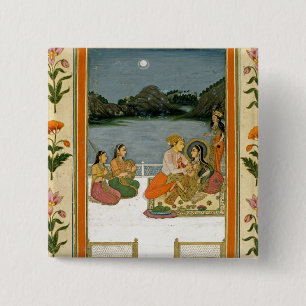 Lovers on a terrace by a moonlit lake, from the Sm 15 Cm Square Badge