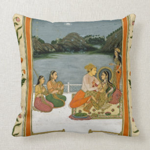 Lovers on a terrace by a moonlit lake, from the Sm Cushion