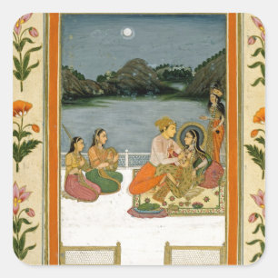 Lovers on a terrace by a moonlit lake, from the Sm Square Sticker