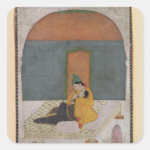 Lovers on a terrace, Garhwal, c.1780-1800 Square Sticker
