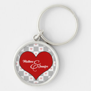 Lover's Red Heart Chequerboard with Name Key Ring