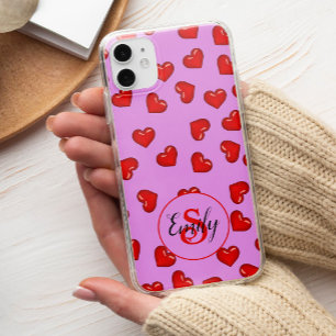 lovers Red heart on stylish purple monogrammed iPhone 13 Pro Max Case