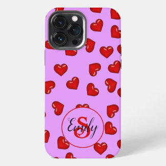 lovers Red heart on stylish purple monogrammed iPhone 13 Pro Max Case