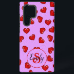 lovers Red heart on stylish purple monogrammed Samsung Galaxy Case<br><div class="desc">This stylish phone case is the perfect way to show your special someone just how much you love them! Featuring a colourful red hearts apttern over purple background, It's notably adorable and chic, making it an absolute must for any romantic couple. Crafted from sturdy and durable material, this affectionate phone...</div>