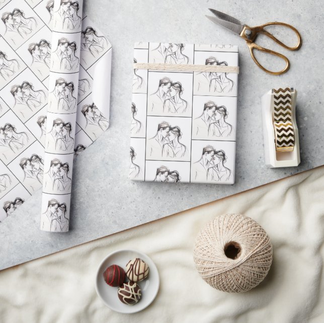 Lovers Sketching On White Wrapping Paper (Crafts)