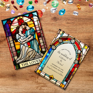 Lovers Tarot Stained Glass Style European Wedding  Invitation