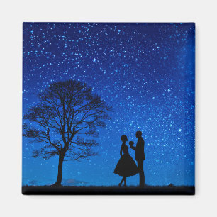 Lovers under a full moon magnet