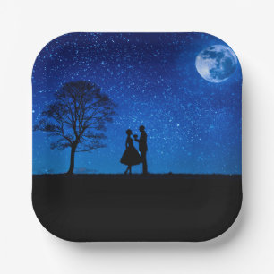 Lovers under a full moon    paper plate