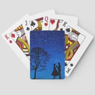 Lovers under a full moon playing cards