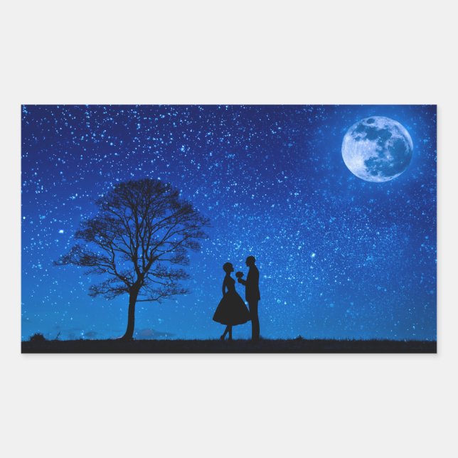 Lovers under a full moon       rectangular sticker (Front)