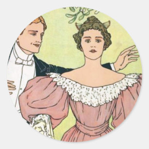 Lovers under the Mistletoe Classic Round Sticker