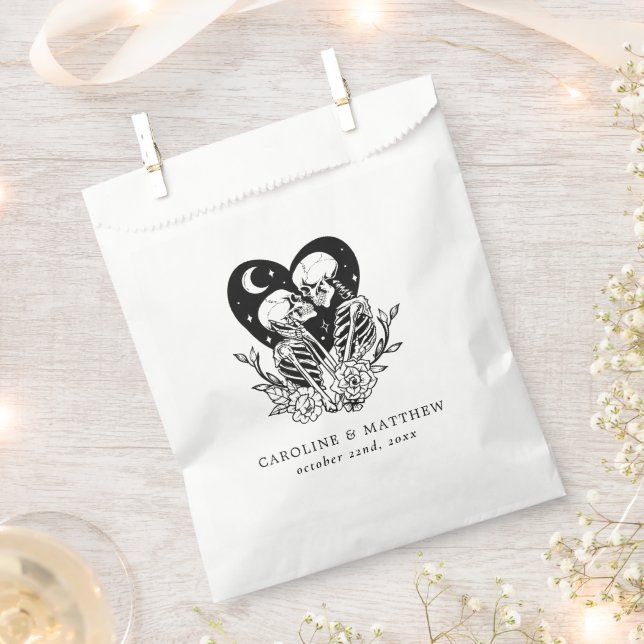 Lovers Until Death Skeletons & Roses Wedding Favour Bags (Clipped)