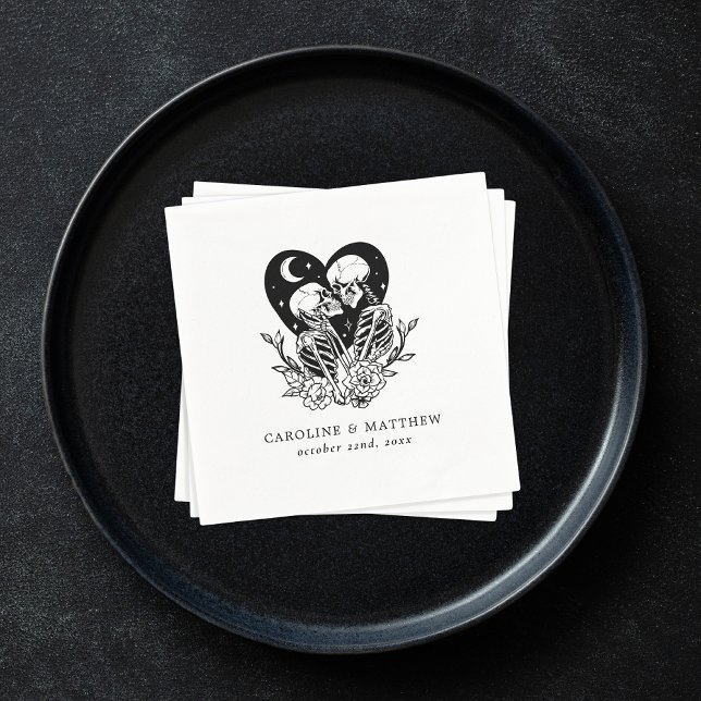 Lovers Until Death Skeletons & Roses Wedding Napkin (Creator Uploaded)