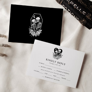 Lovers Until Death Skeletons & Roses Wedding RSVP Invitation