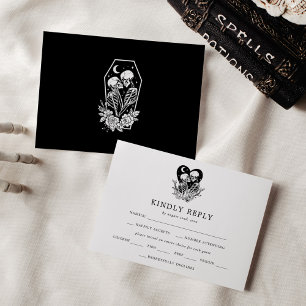 Lovers Until Death Skeletons & Roses Wedding RSVP Invitation