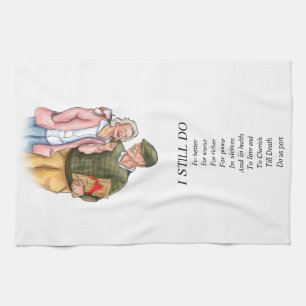 Lovers'  Wedding Anniversary, old cute couple  Tea Towel