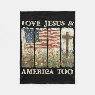 Loves And Jesus America Too 4th Of July Wildflower Fleece Blanket