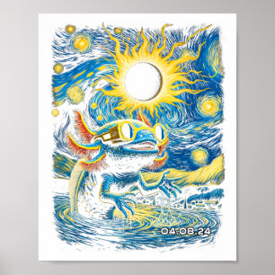 Loves Axolotls Solar Eclipse Vintage Starry Night Poster