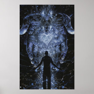 Love's Embrace - Giant Hands Holding Heart Poster