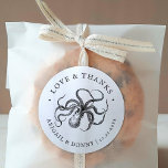 Love's Embrace | Love and Thanks Classic Round Sticker<br><div class="desc">Thank you stickers tailored to a nautical or octopus-themed wedding suite.  You can view more matching items in the Love's Embrace Collection.</div>
