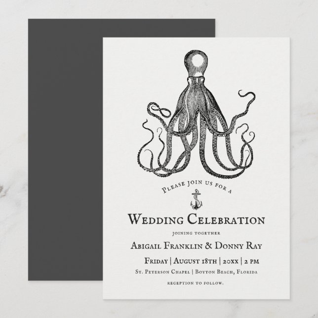 Love's Embrace | Octopus Theme Wedding Invitation (Front/Back)