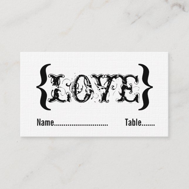 Love's Embrace Wedding Place Card, Black and White Card (Front)