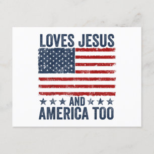 Loves Jesus and America Too God Christian 4th of J Enclosure Card