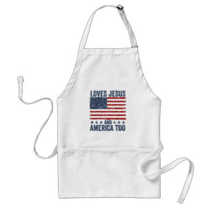 Loves Jesus and America Too God Christian 4th of J Standard Apron