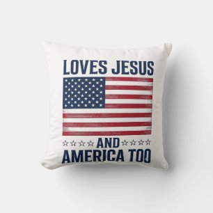 Loves Jesus And America Too Patriotic Christian Sh Cushion