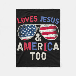 Loves Jesus And America Too Retro God Christian 4t Fleece Blanket