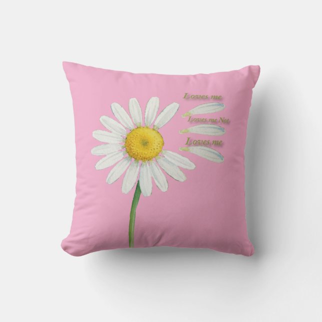 Loves Me, Loves Me Not Daisy – Romantic Watercolor Cushion (Front)