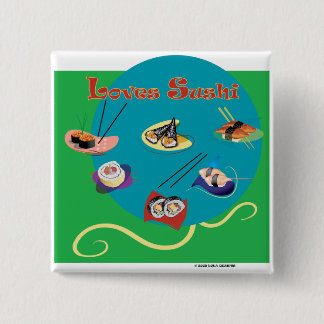 Loves sushi 15 cm square badge