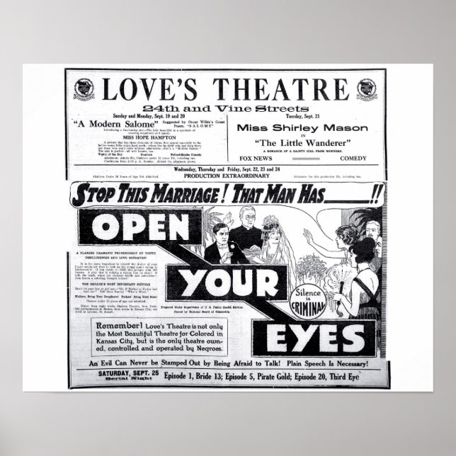 Love's Theatre 1920 vintage movie ad poster (Front)