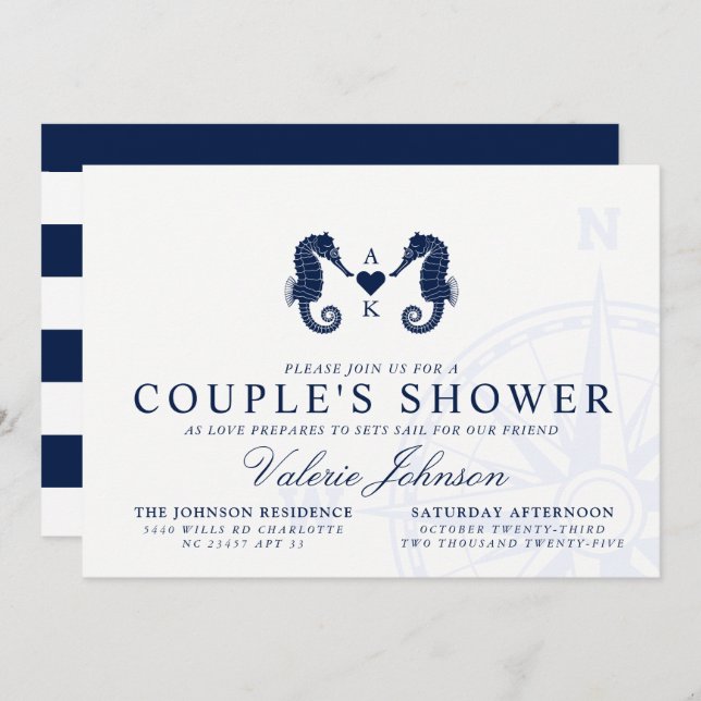Love's Tide | Dual Seahorse Themed Couple's Shower Invitation (Front/Back)