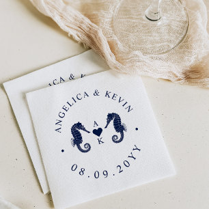 Love's Tide Seahorse Themed Monogram Napkin