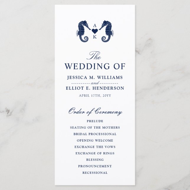 Love's Tide Seahorse Themed Monogram Programme (Front)