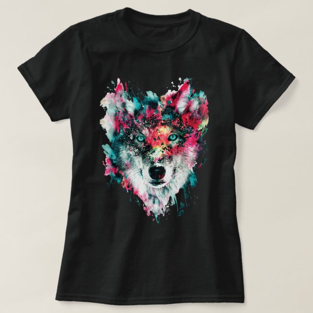 Loves Wolves wolf Face, T-Shirt (Design Front)