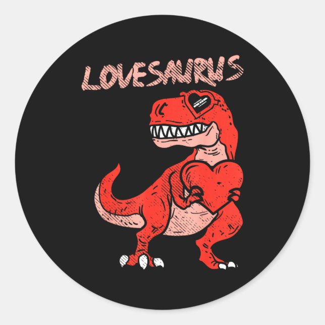 Lovesaurus Trex Dinosaur Heart Cute Valentines Day Classic Round Sticker (Front)