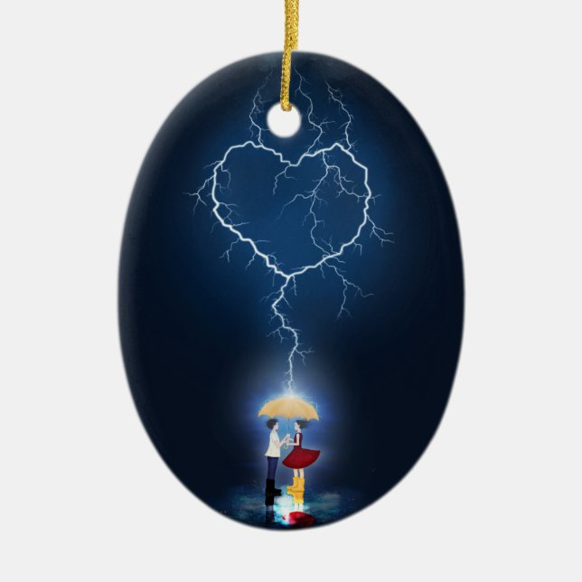 "Lovestruck" Moment Under an Umbrella Custom Ceramic Tree Decoration (Front)