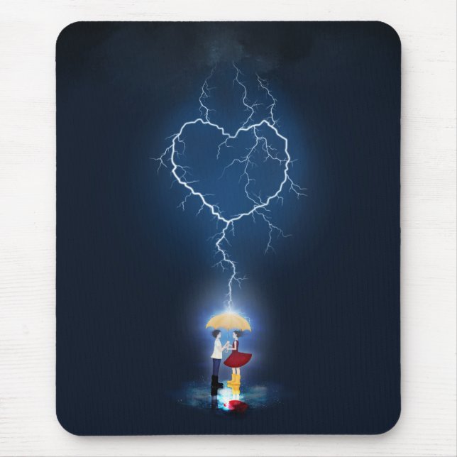 "Lovestruck" Romantic Moment Under an Umbrella Mouse Mat (Front)
