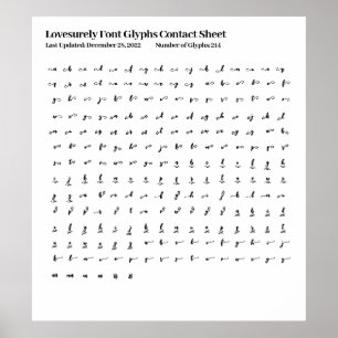 Lovesurely Font Glyphs Contact Sheet Poster