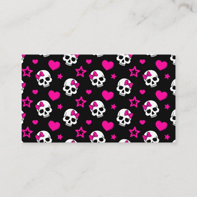 Lovey Goth Skulls in Bright Pink Business Card (Front)