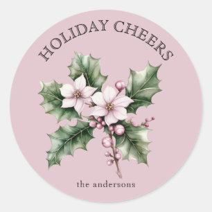 Lovey Pink Poinsettia Flowers Holiday Cheers Classic Round Sticker