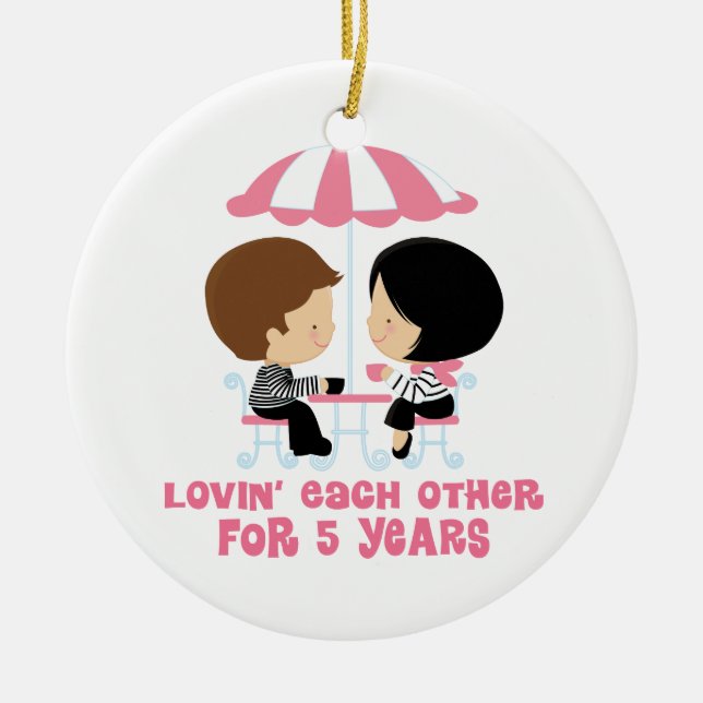 Lovin Each Other For 5 Years Anniversary Ceramic Tree Decoration (Front)